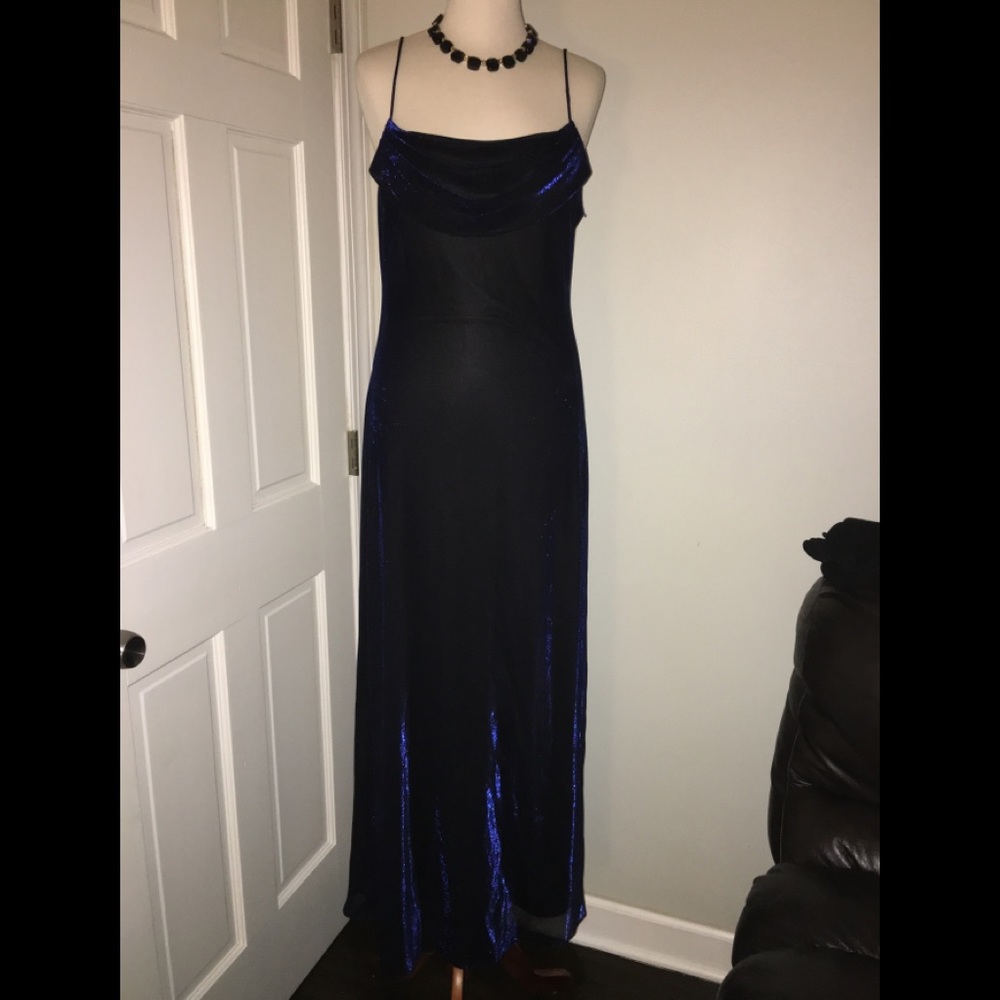 Black with blue shimmer maxi cocktail dress